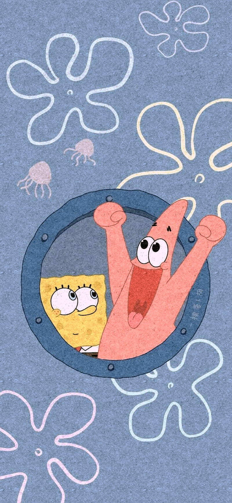 Blåestetisk Spongebob Och Patrick. Wallpaper