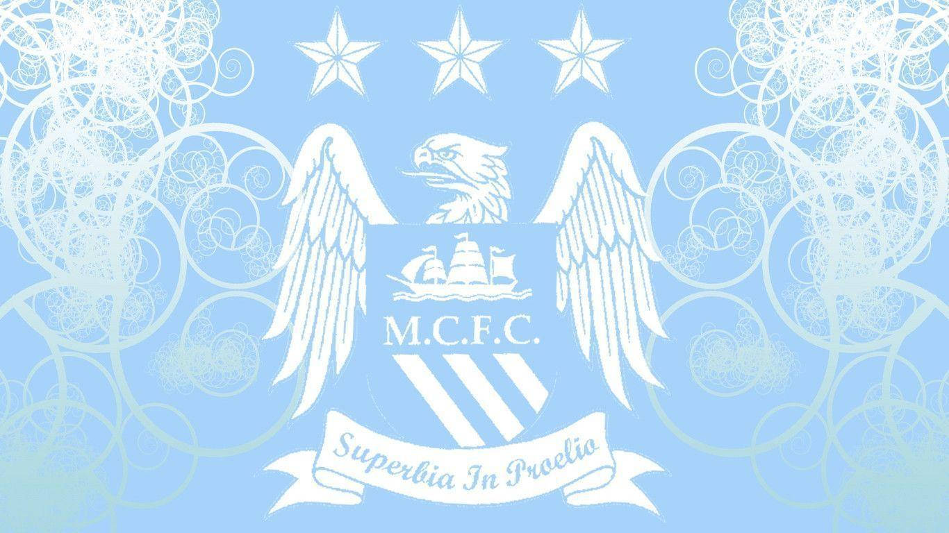 Blåestetisk Vit Manchester City Fc-logotyp. Wallpaper