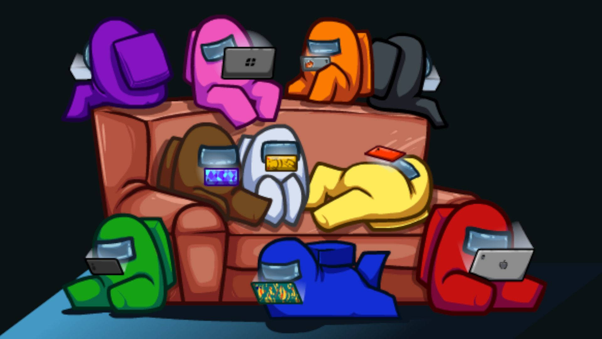 A Group Of People Sitting On A Couch With Laptops Wallpaper