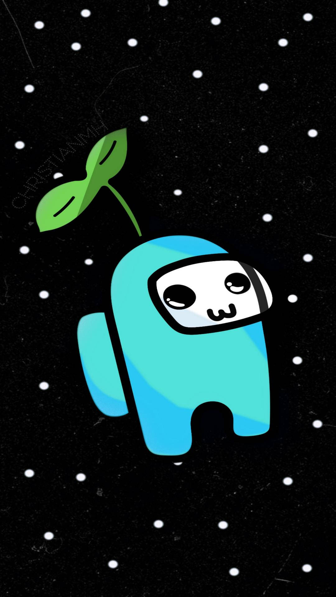 A Blue Robot With A Plant In The Background Wallpaper