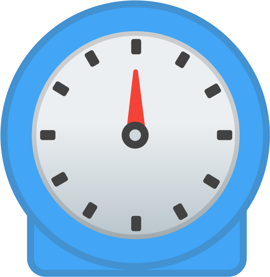Blue Analog Clock Icon PNG — A bright blue digital-style stopwatch with a red needle pointing at zero on a white face.