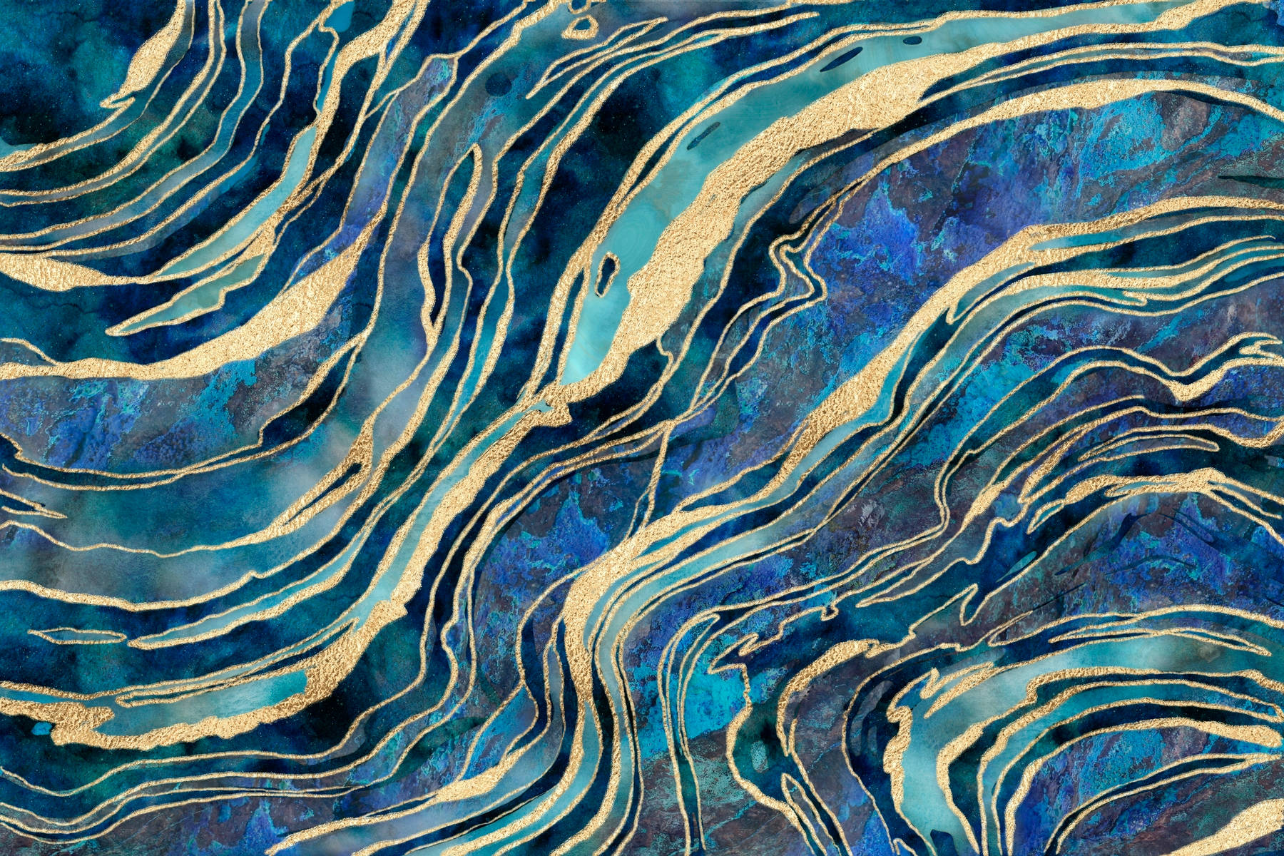 Majestic Abstract Fusion of Blue and Gold Wallpaper