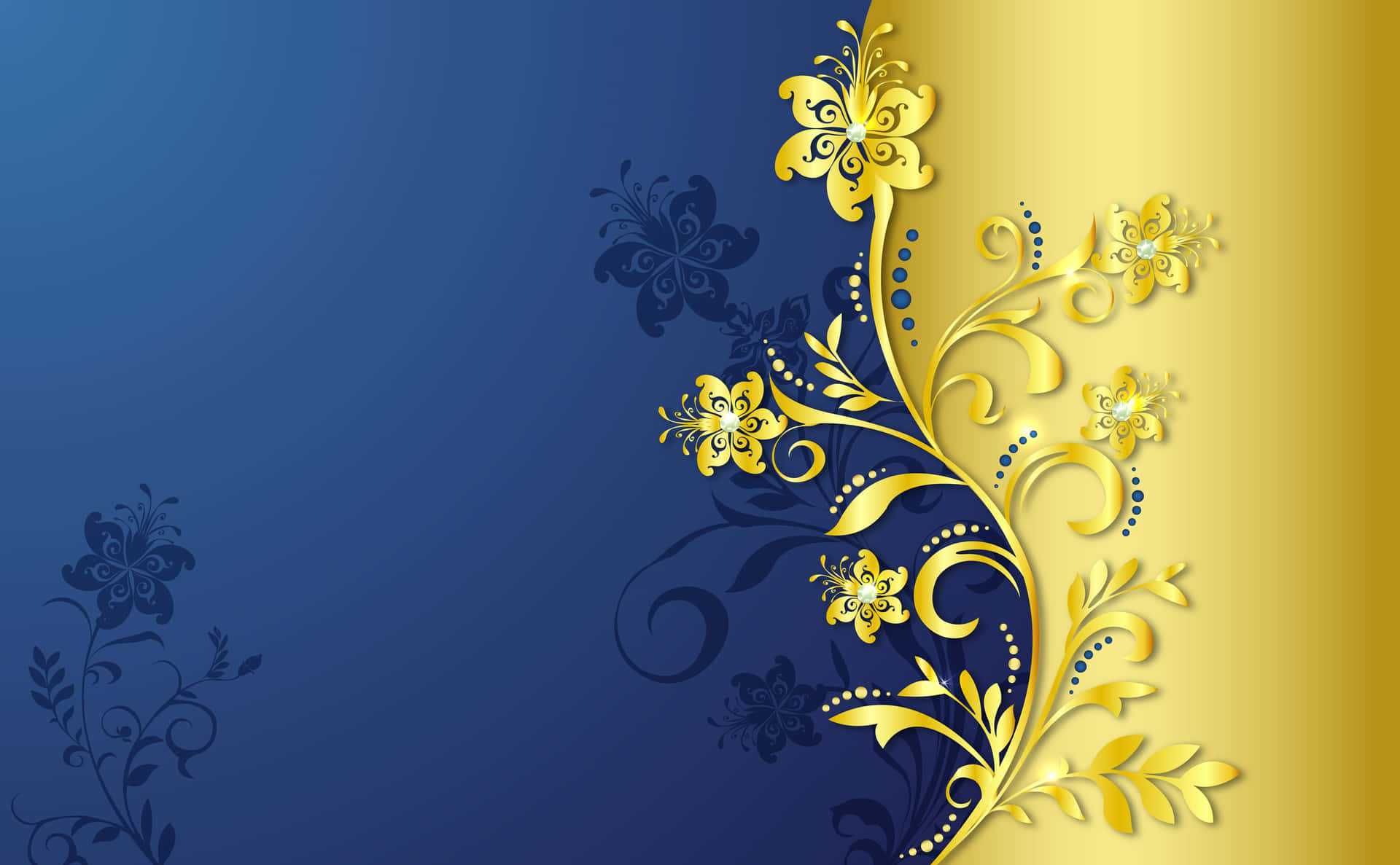 Download A Gold And Blue Background With Flowers | Wallpapers.com
