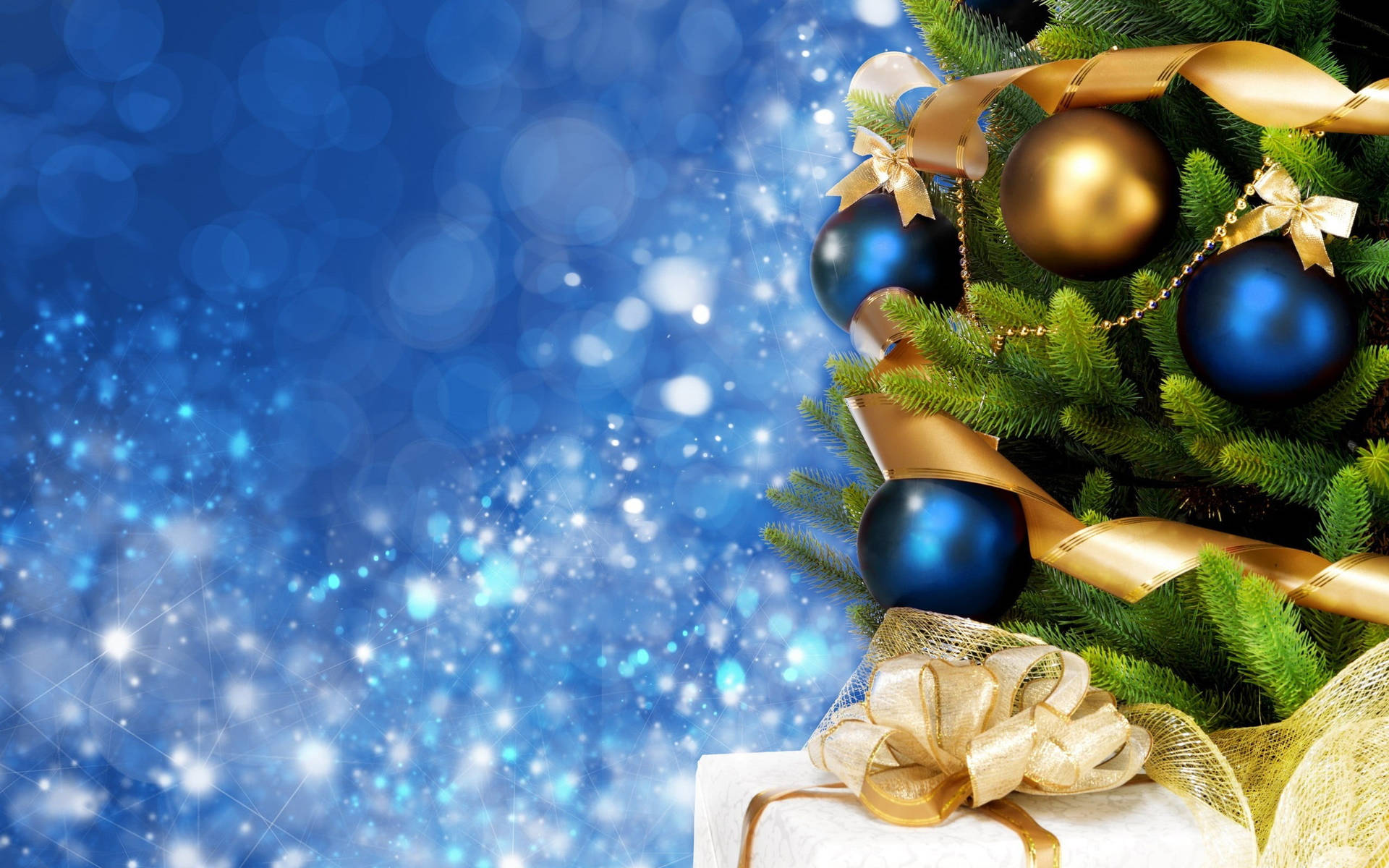 Blue And Gold Christmas Balls Background Wallpaper