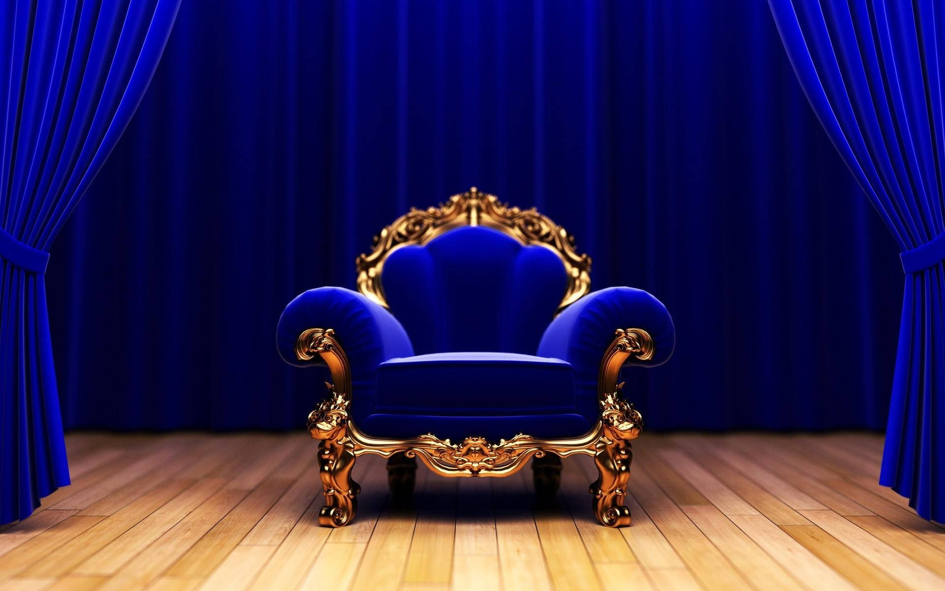 Cadeirasofisticada Azul E Dourada. Papel de Parede