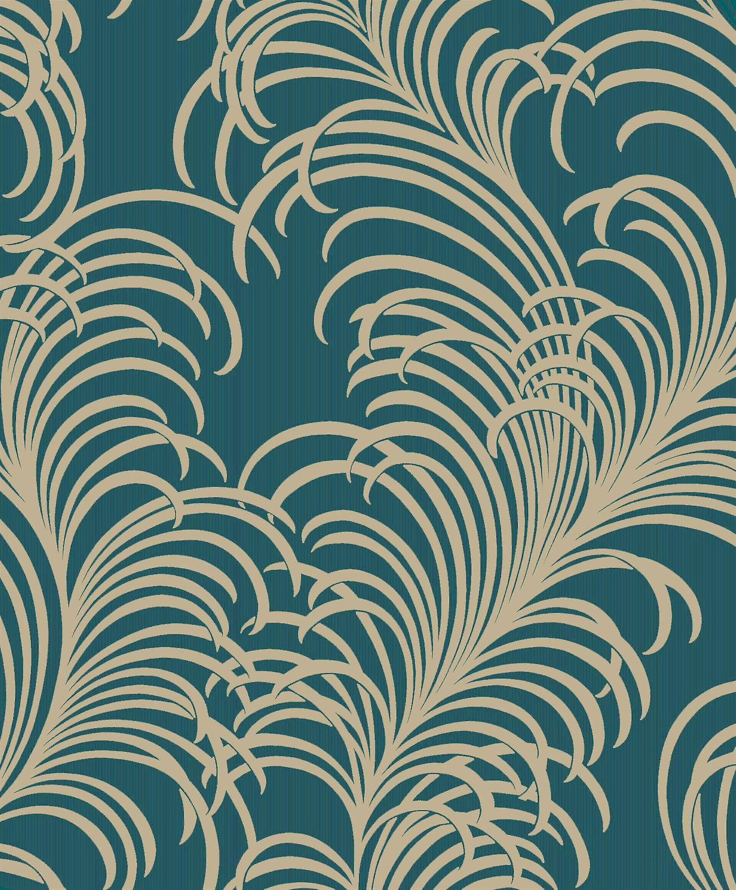 Blå og guld fernblade mønster tapet Wallpaper