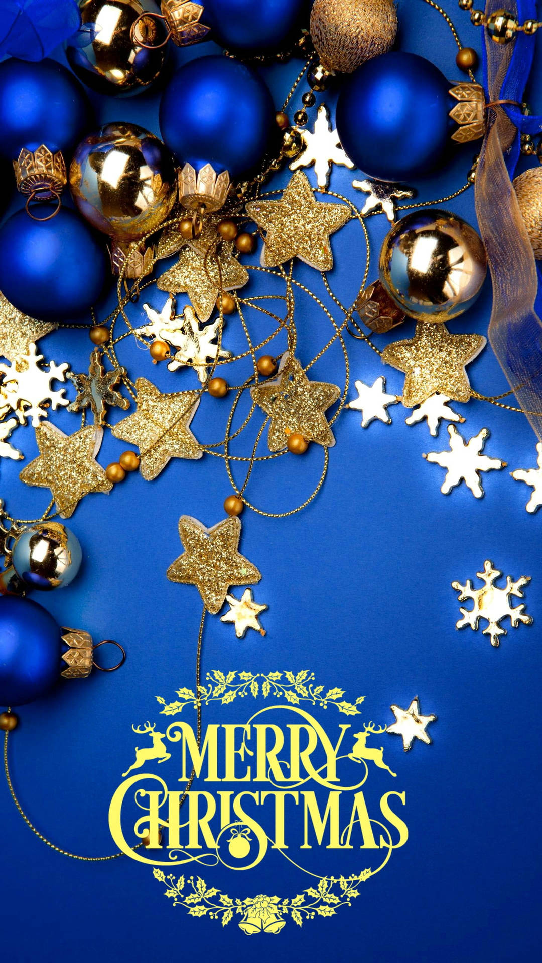 Blue And Gold Merry Christmas Iphone Wallpaper