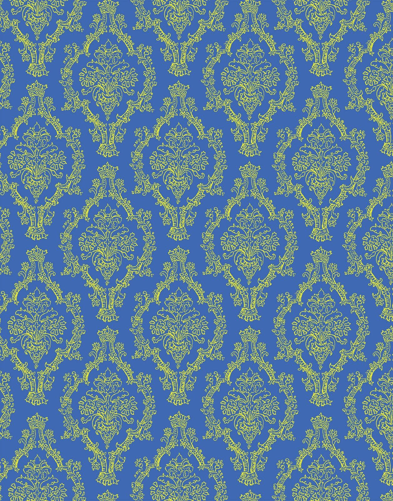 Blue og guld vintage damask mønster Wallpaper
