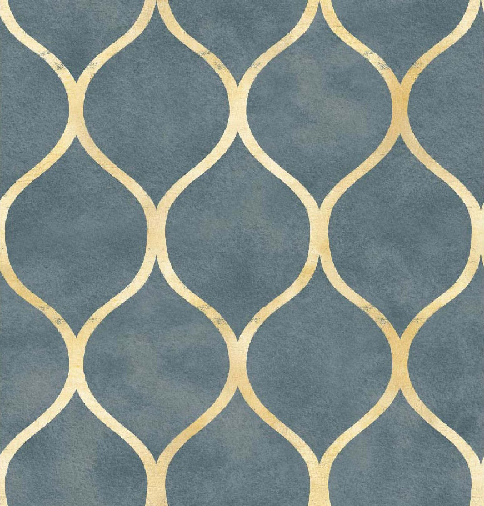 A Blue And Gold Wallpaper With A Geometric Pattern Wallpaper
