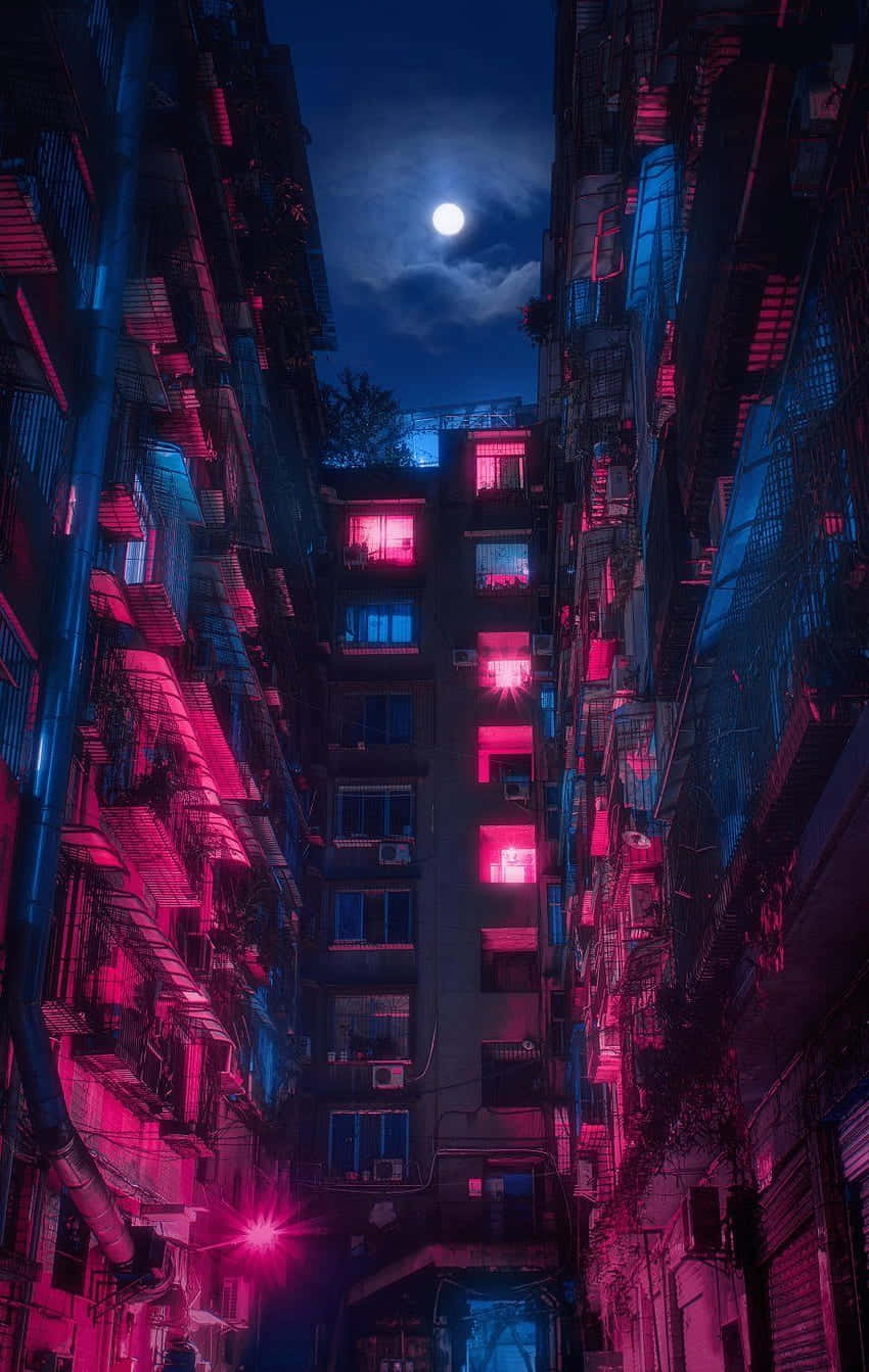 Blue And Pink Aesthetic Neon Night Time Wallpaper
