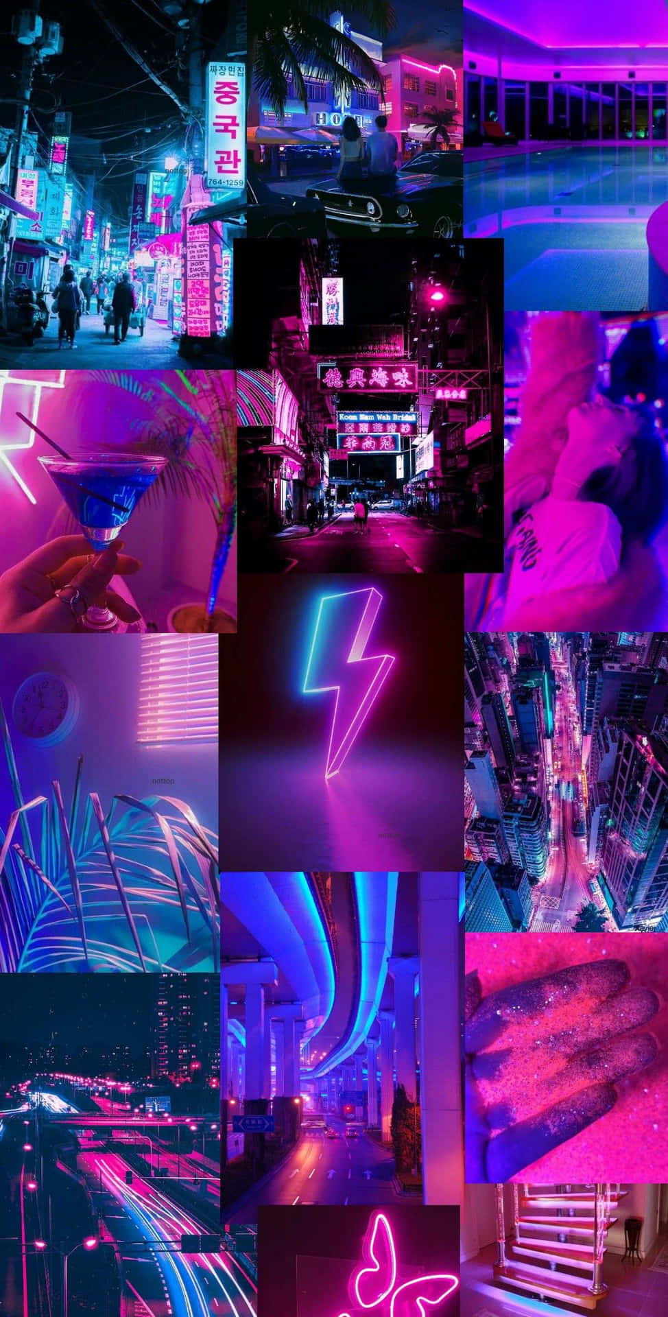 Blue And Pink Aesthetic Neon Assorted Images Wallpaper
