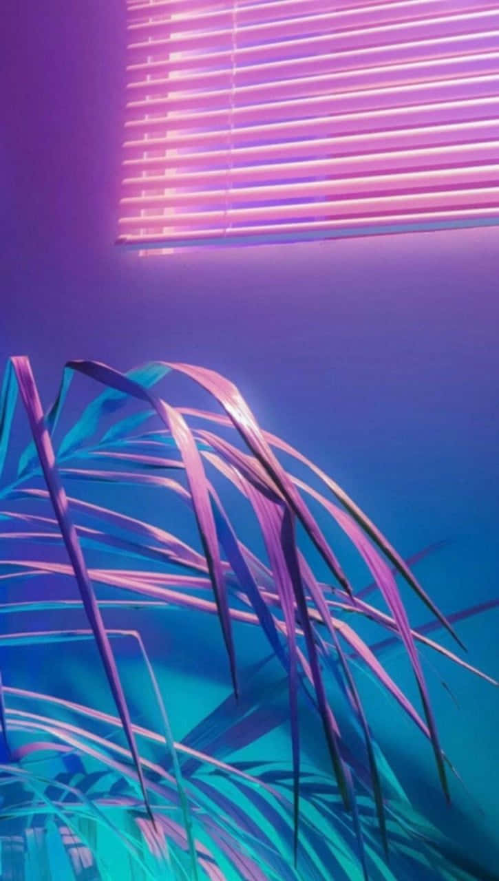 Blue And Pink Aesthetic Neon Lights And Palm Trees Wallpaper