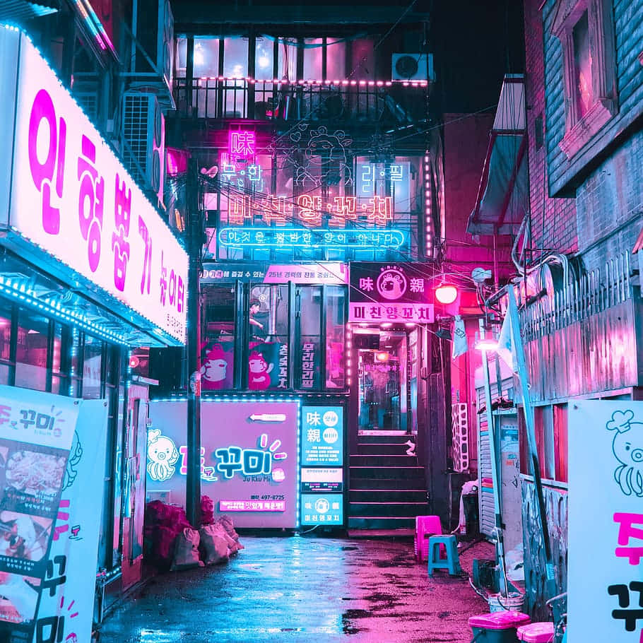 "The beauty of Blue and Pink Neon lights come alive in Aesthetic Art" Wallpaper