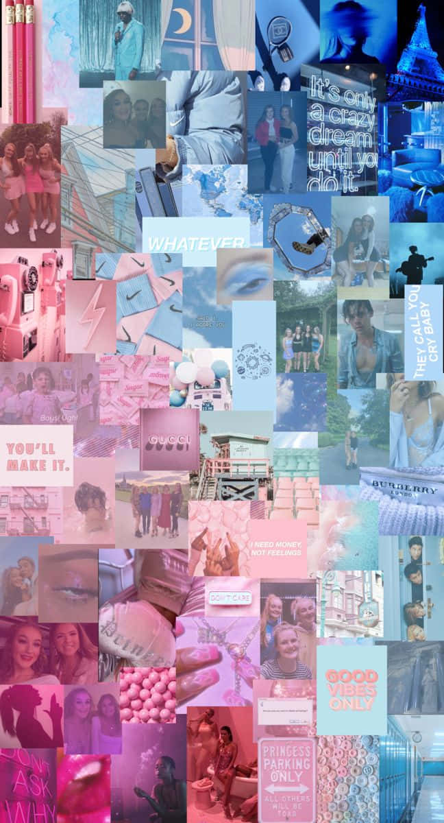 Blå og Pink Æstetisk Collage Baggrund