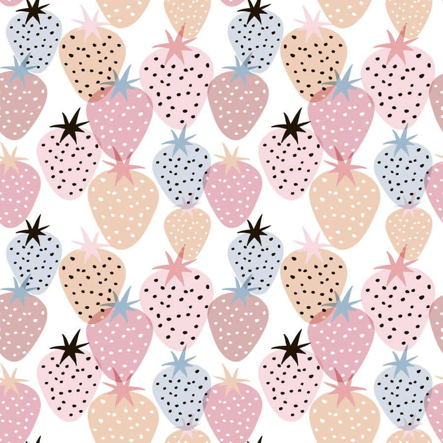 Blå og rosa pastel sød jordbær tapet Wallpaper