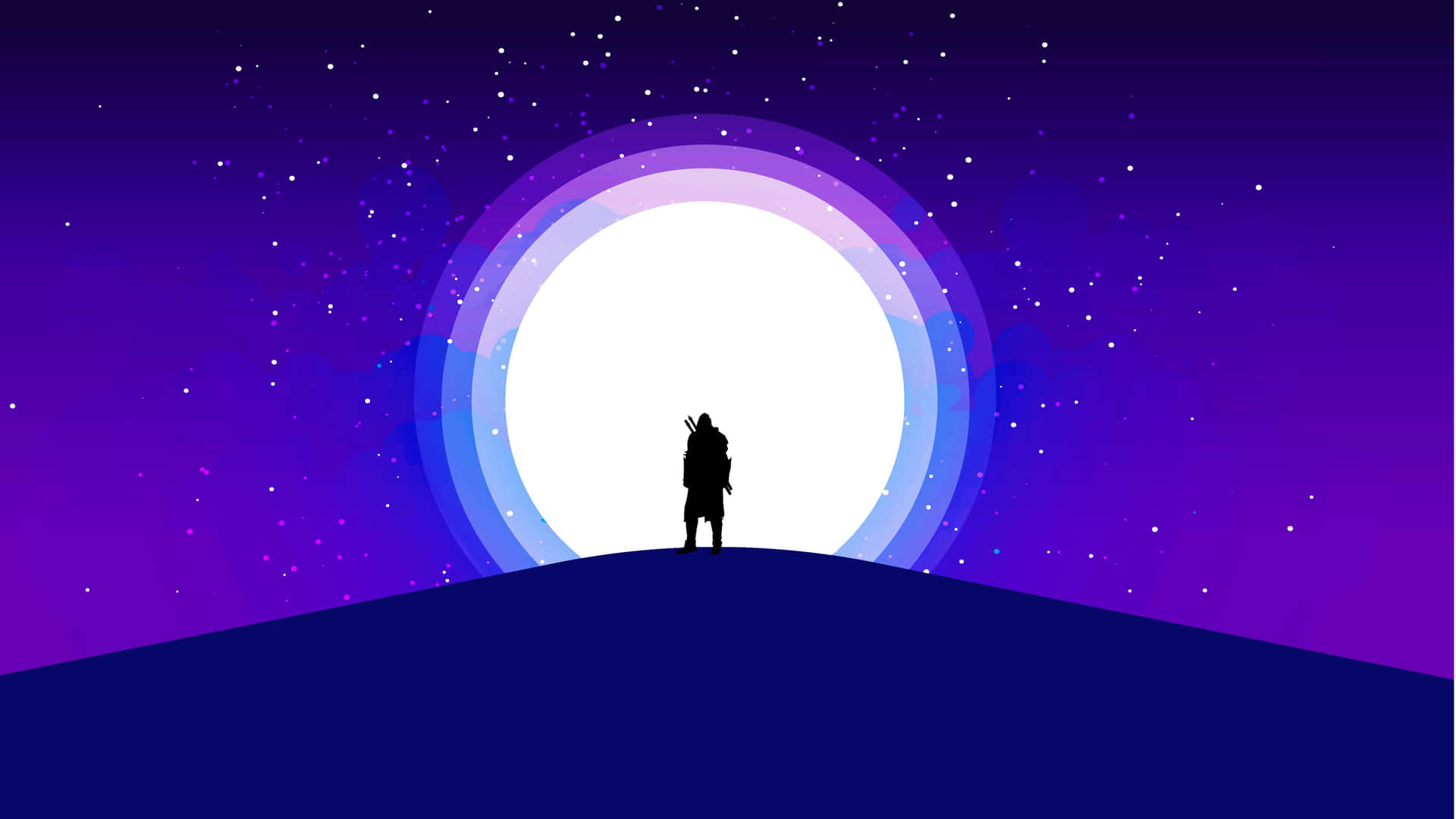 A Person Standing On A Hill With A Purple Light In The Background