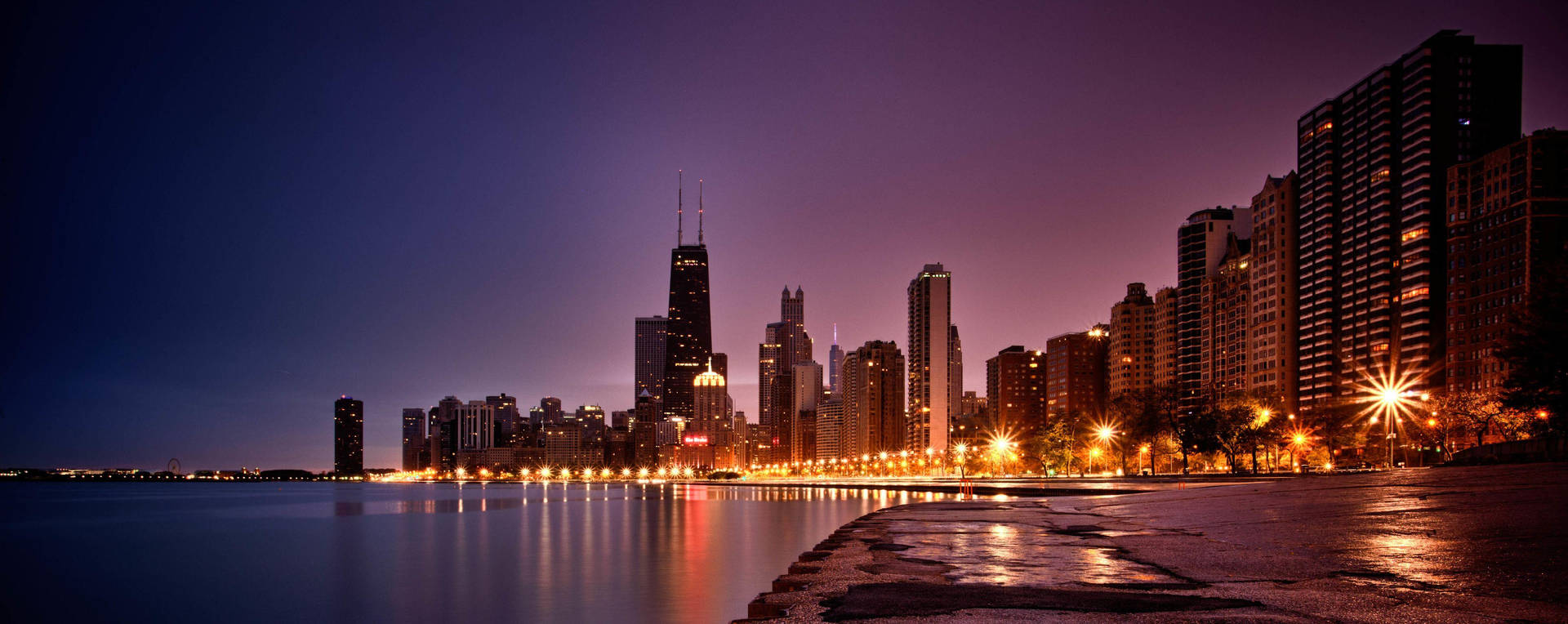 Blue And Purple Chicago Skyline Wallpaper