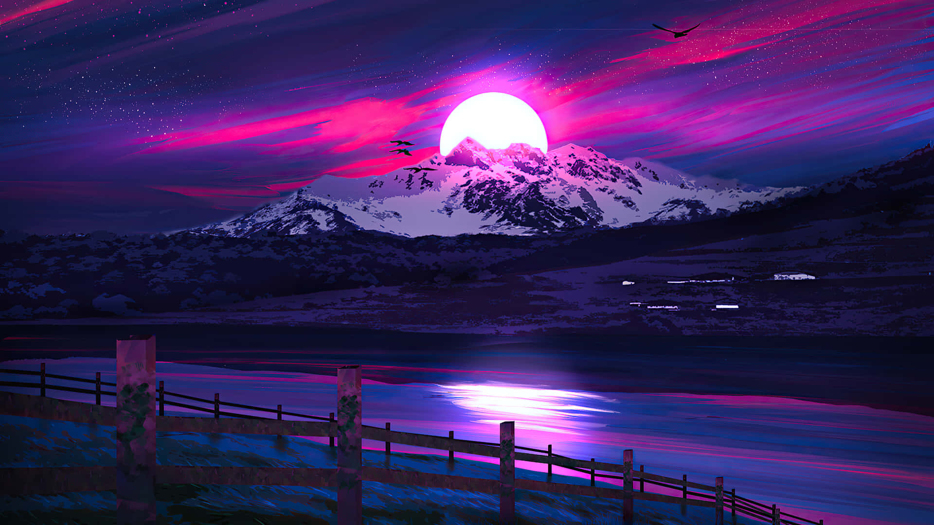 A view of a blue and purple landscape Wallpaper