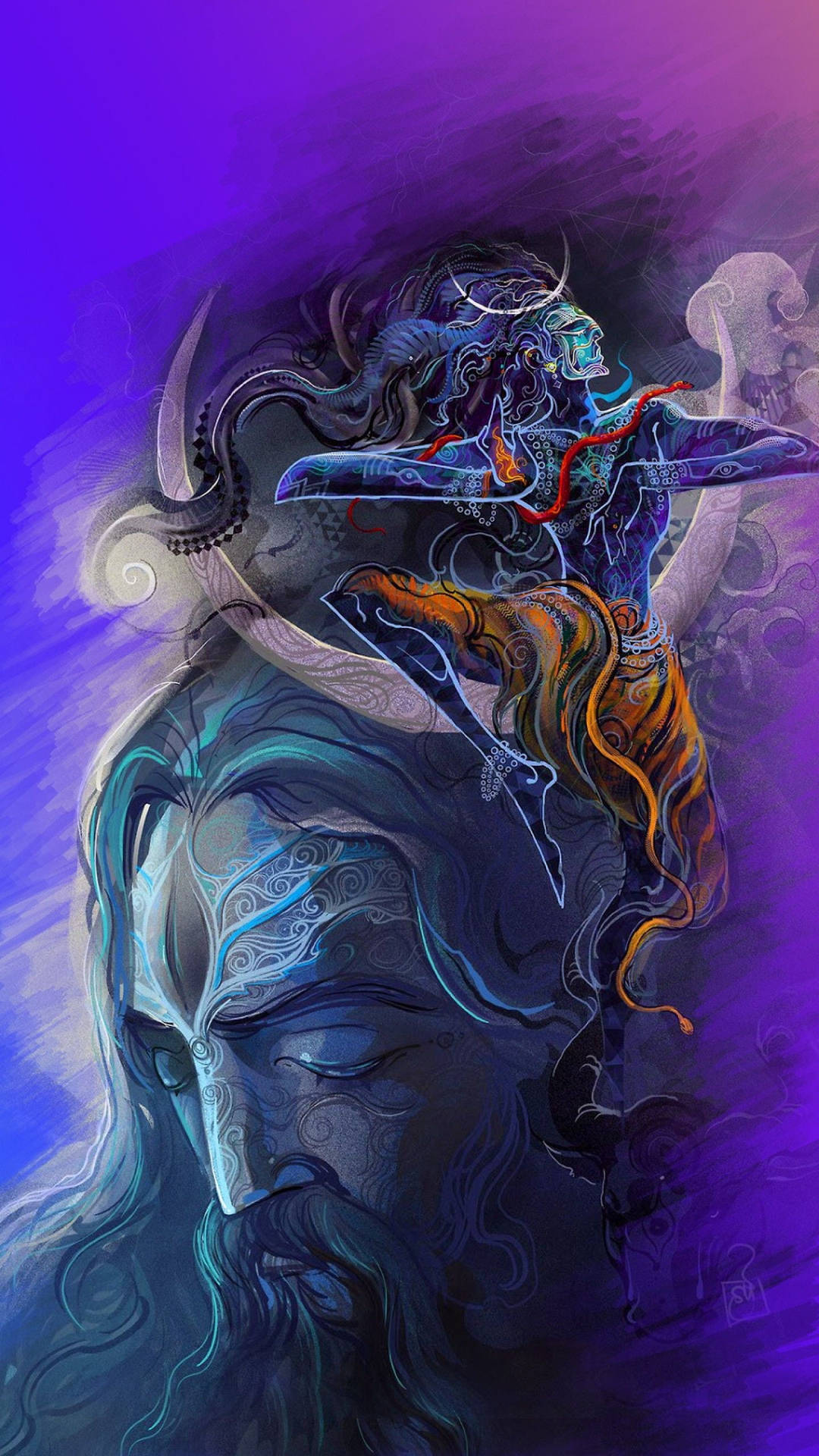 Blue And Purple Figures Mahakal Photo Wallpaper