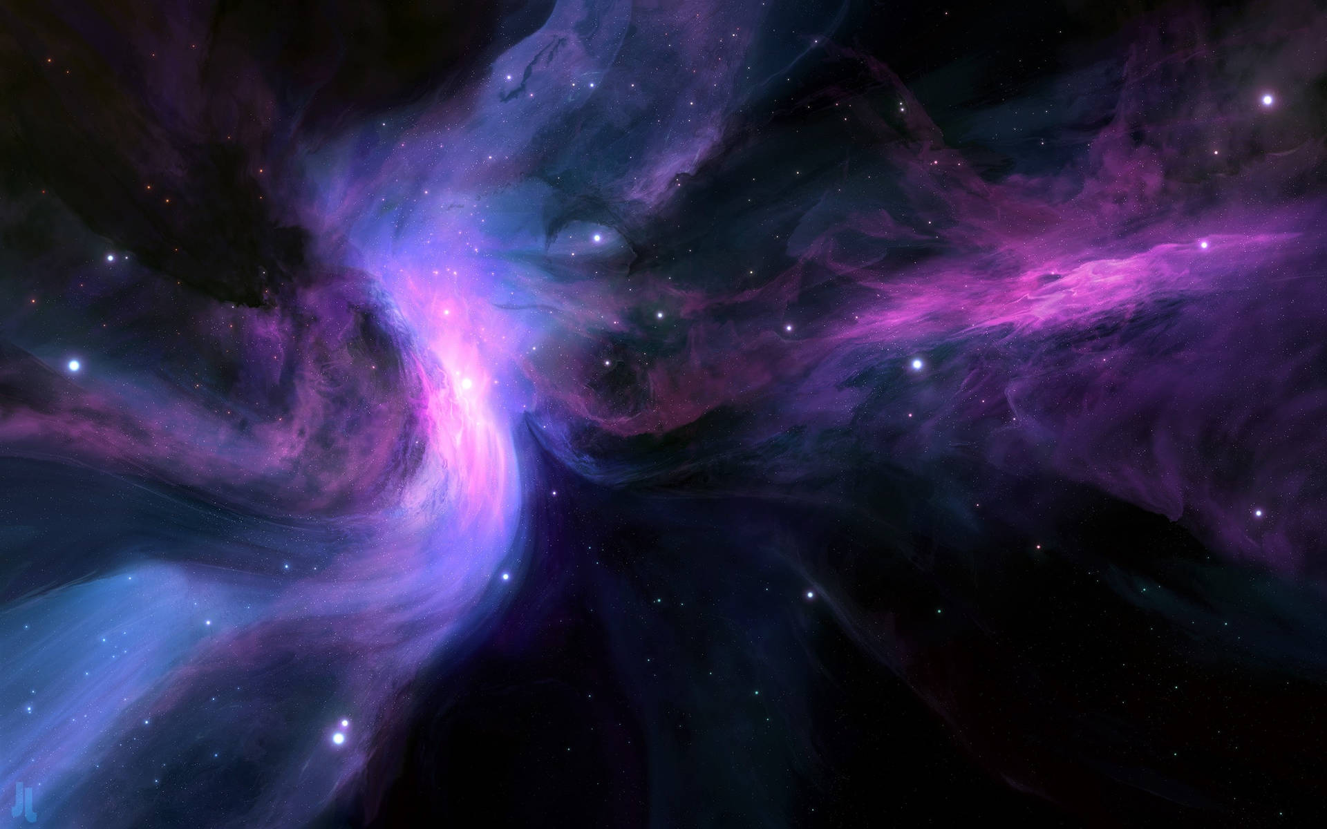 Blue And Purple Galaxy Against Dark Space Wallpaper