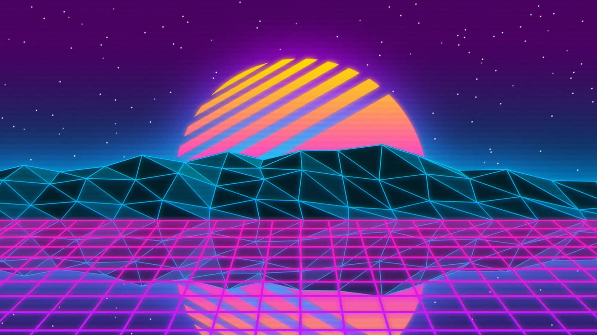 Retro Landscape With A Blue And Purple Sunset Wallpaper