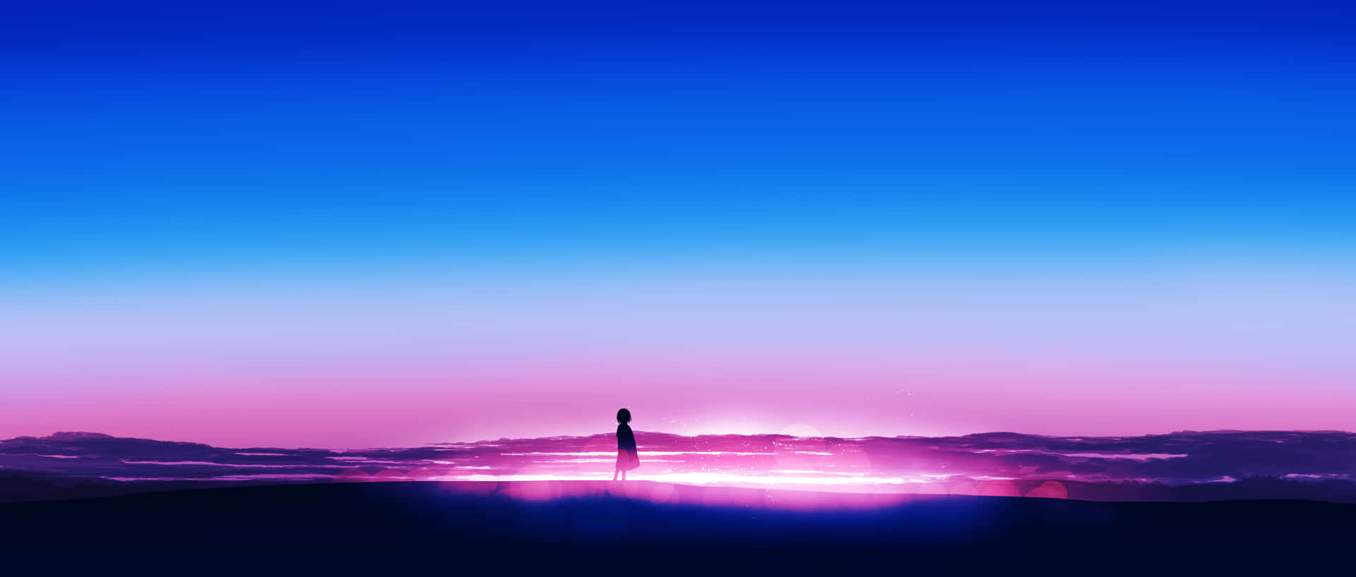 Blue And Purple Sunset With A Standing Person Wallpaper