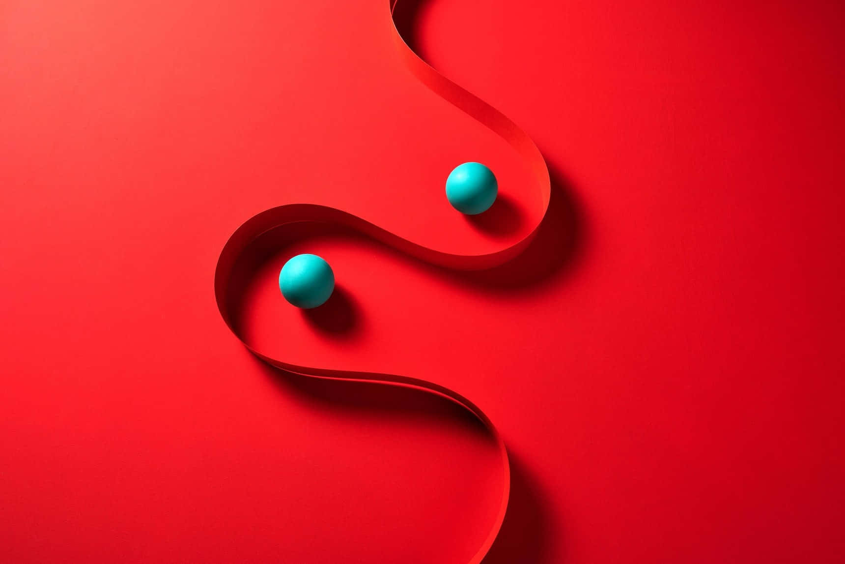 Blue Balls And Red Curves Background