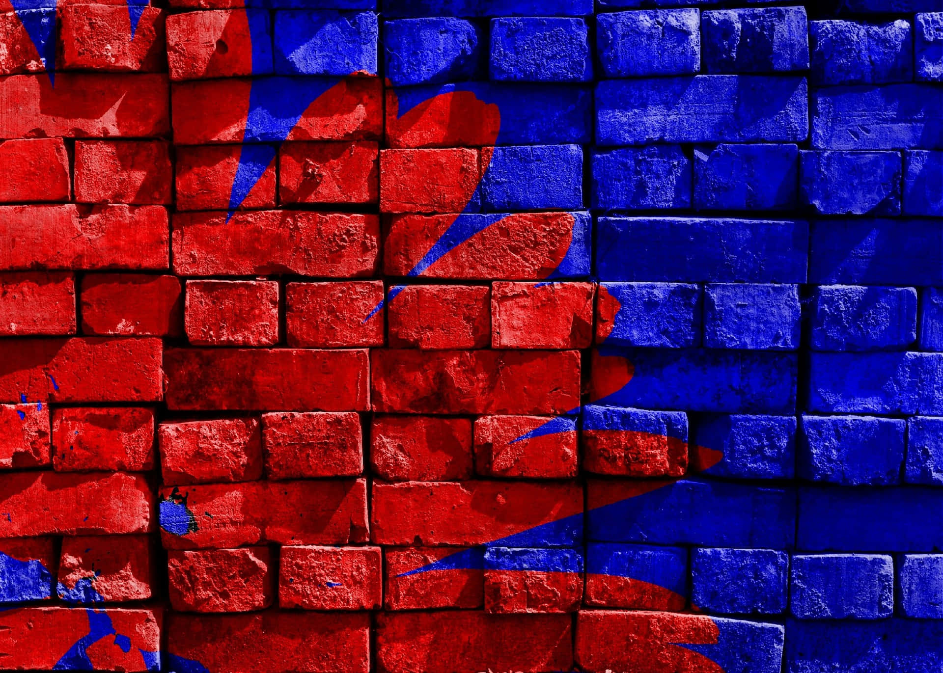 Bricks Painted In Blue And Red Background