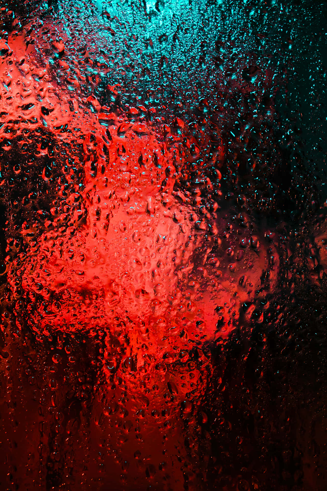 Window Droplets In Blue And Red Background