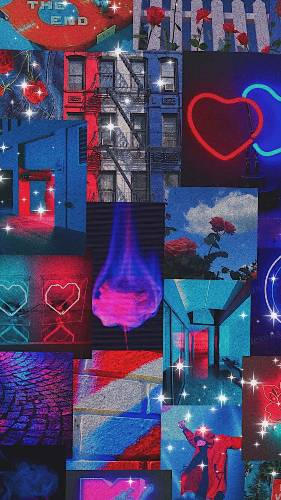 Aesthetic Collage Blue And Red Background