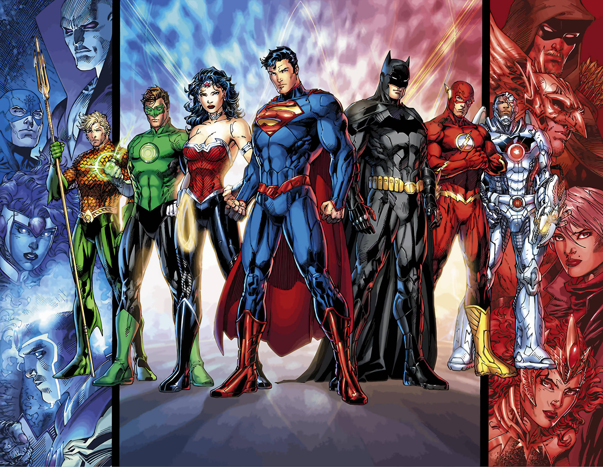 Blue And Red DC Superheroes Wallpaper