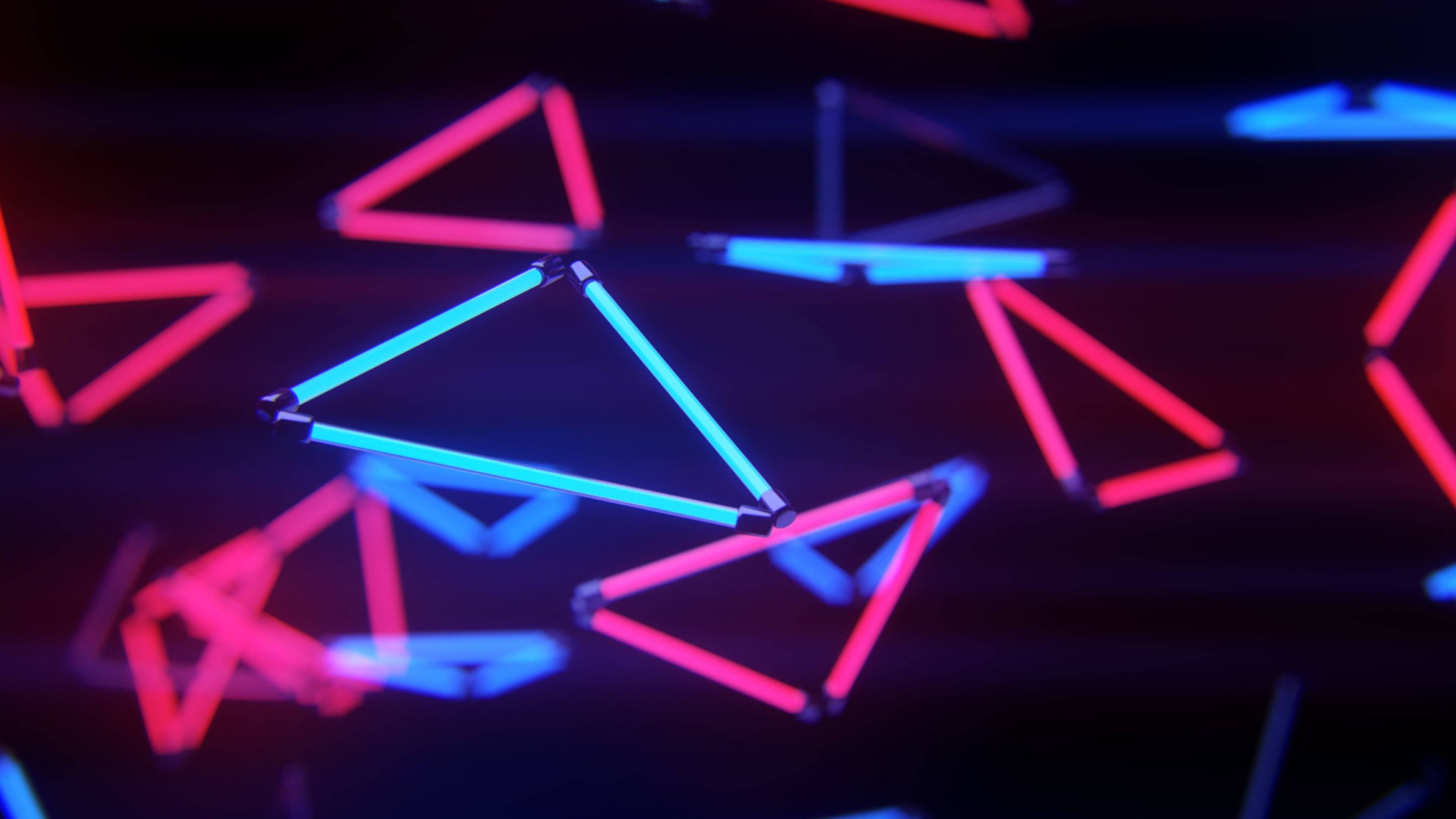 Blue And Red Triangle LED 4K Wallpaper