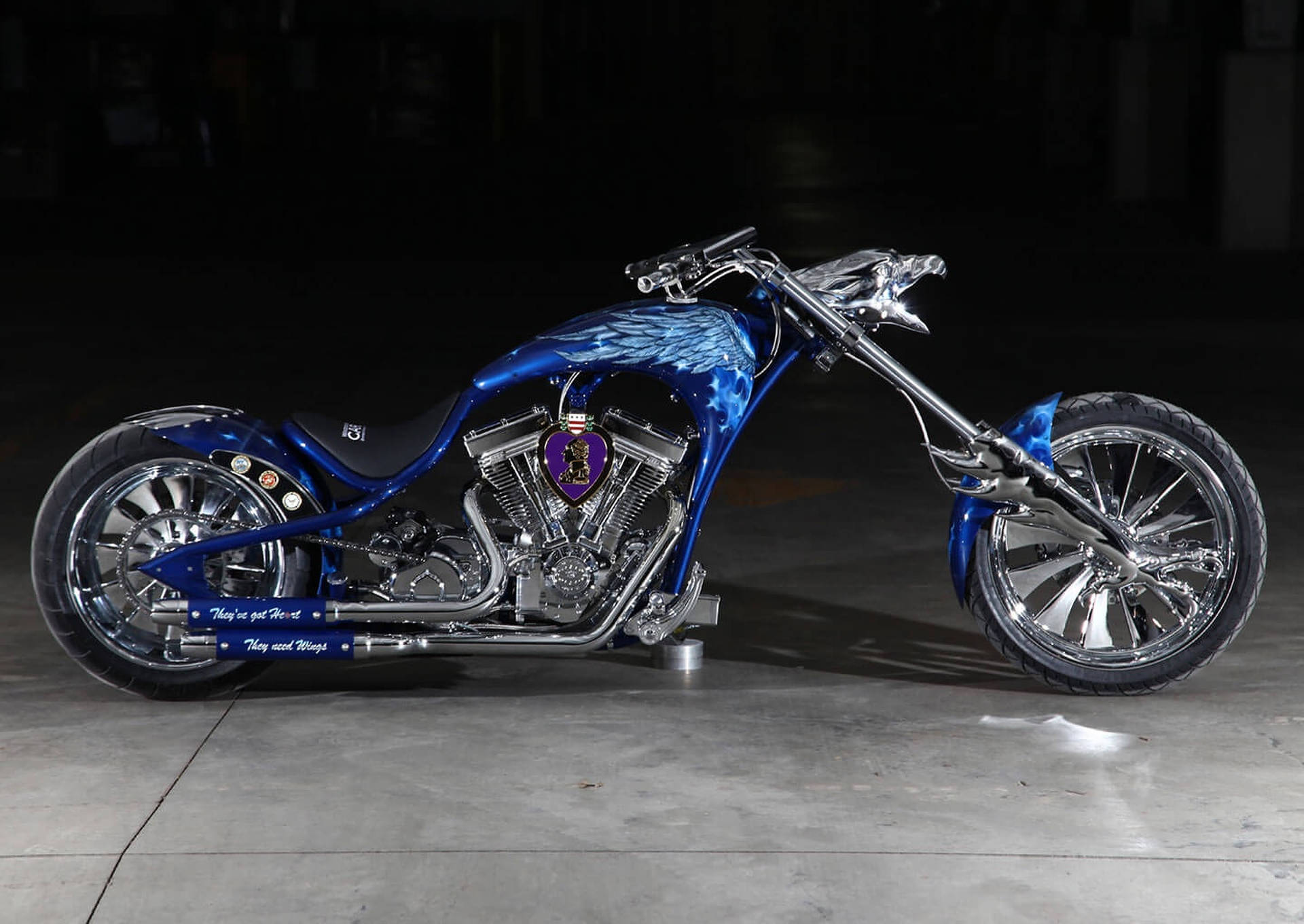 Blue And Silver Chopper Motorcycle Wallpaper