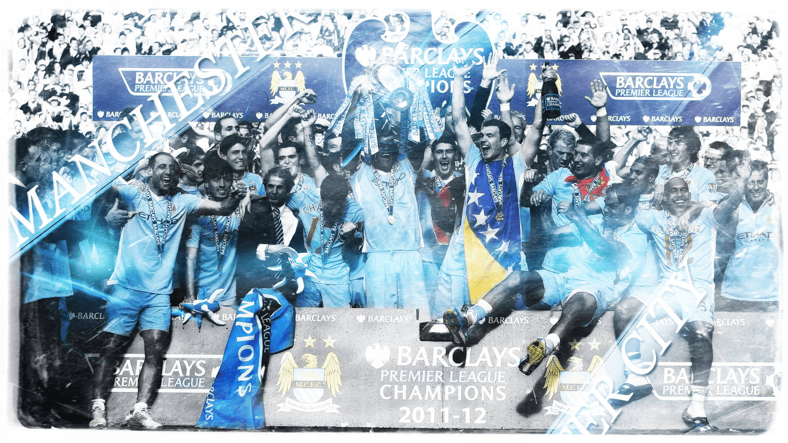 Blue And White Aesthetic Manchester City Fc Cheering Background