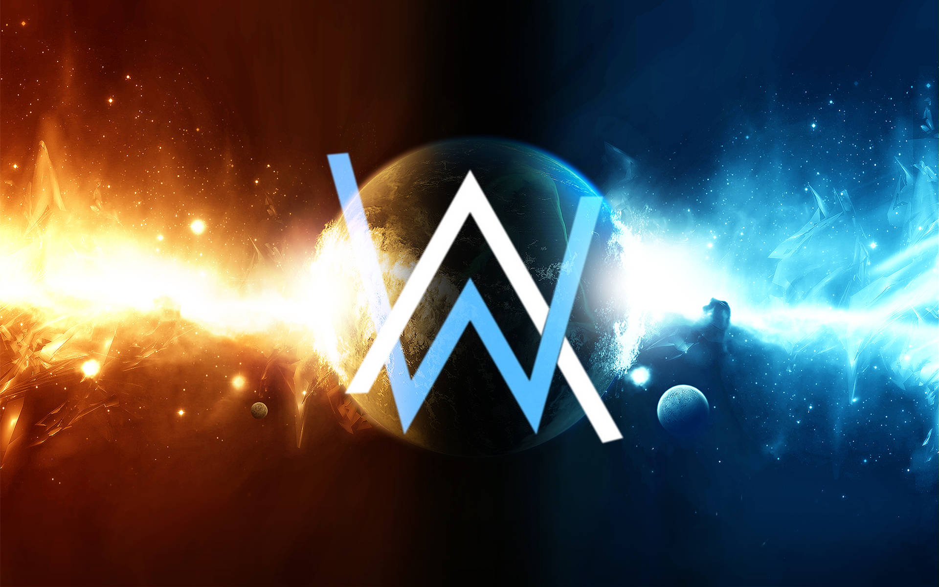 Blue And White Alan Walker Logo On Outer Space Wallpaper