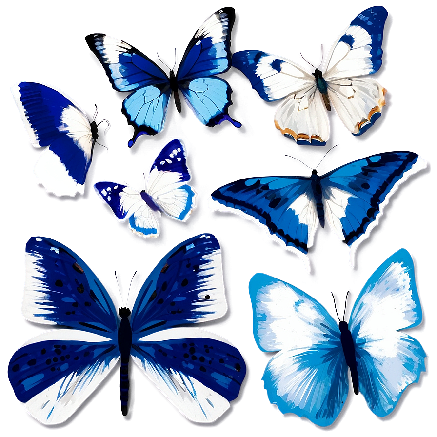 Blue And White Butterflies Png Cvb PNG