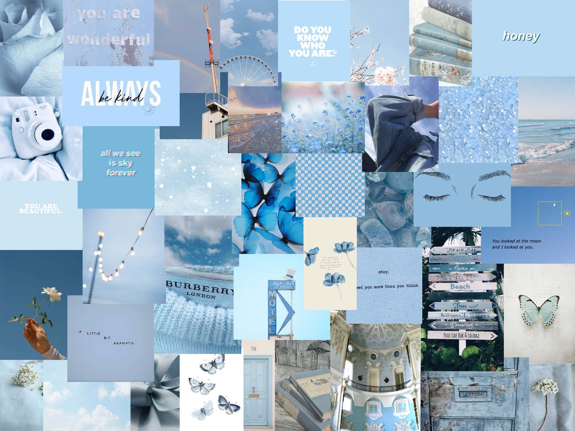 Blue And White Inspirational Collage Wallpaper