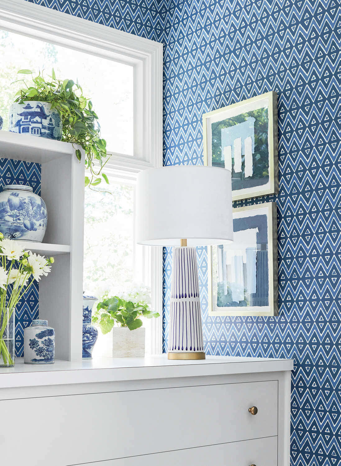 Blue And White Interior Design Details Wallpaper