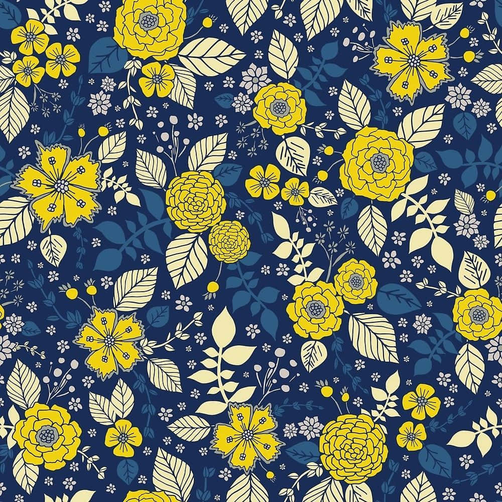 Fondode Pantalla Con Patrón De Flores En Azul Y Amarillo.