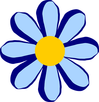 Blue And Yellow Simple Flower Illustration PNG