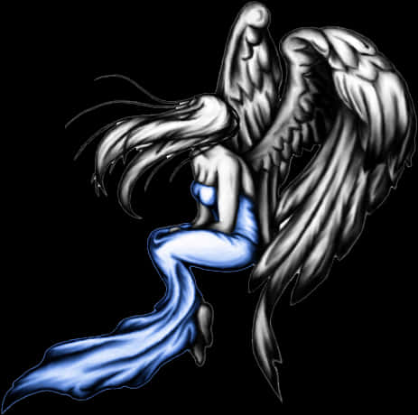 Blue Angel Tattoo Design PNG