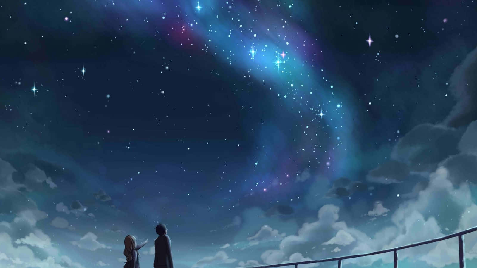 Papelde Parede De Anime Azul Estético Do Casal No Céu Estrelado Para Computador. Papel de Parede
