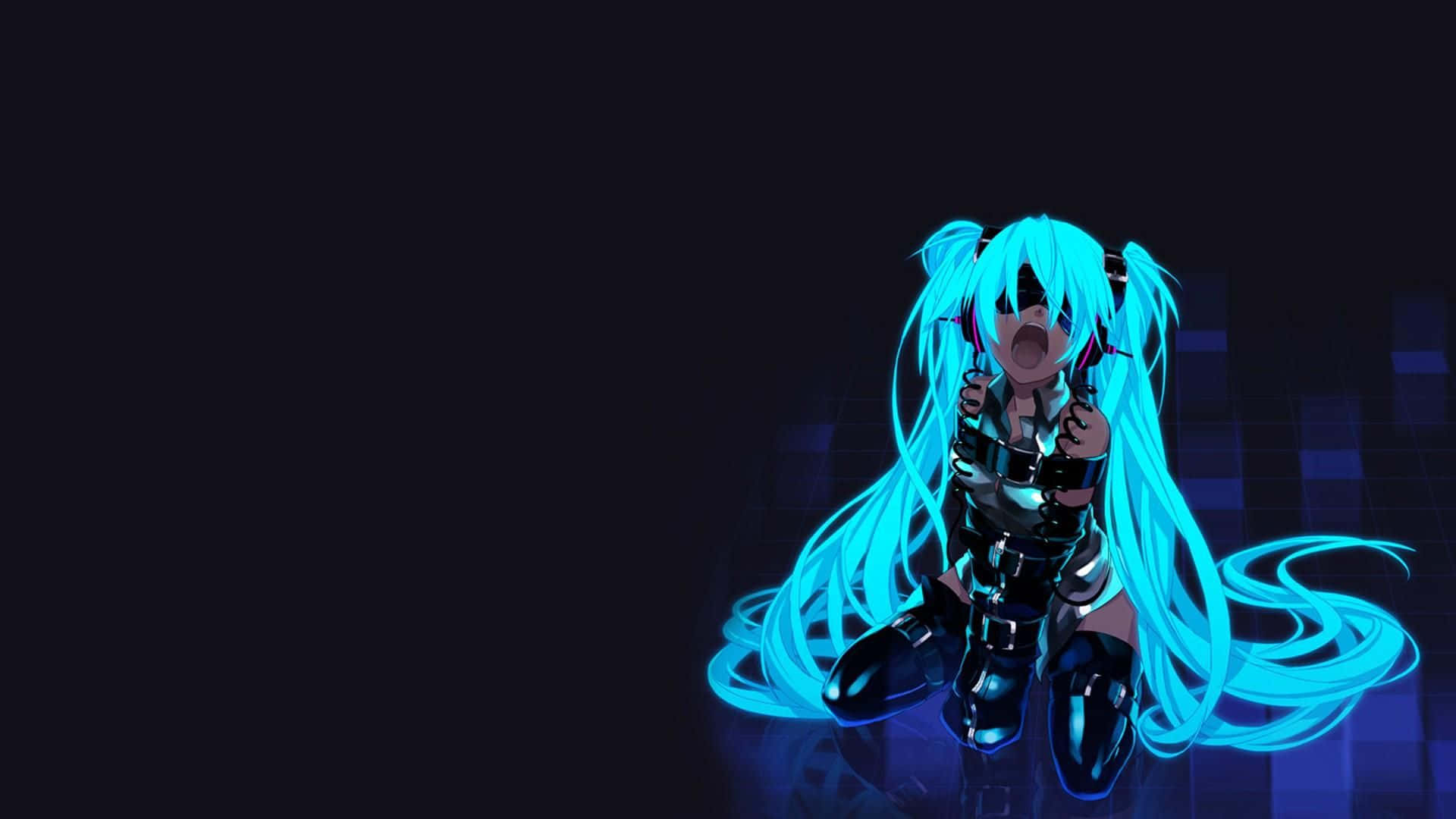 A Girl With Blue Hair Sitting On A Dark Background Wallpaper