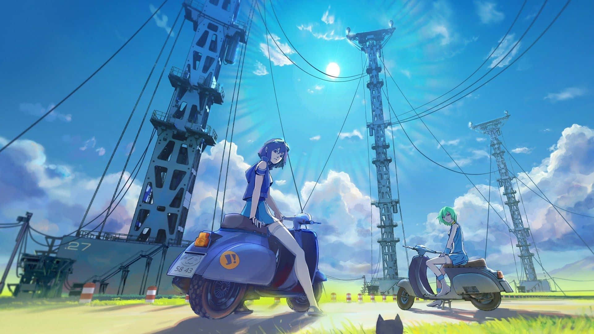 Unvibrante Fondo De Pantalla Animado En Tonos Azules Con Estética Anime Para El Escritorio. Fondo de pantalla