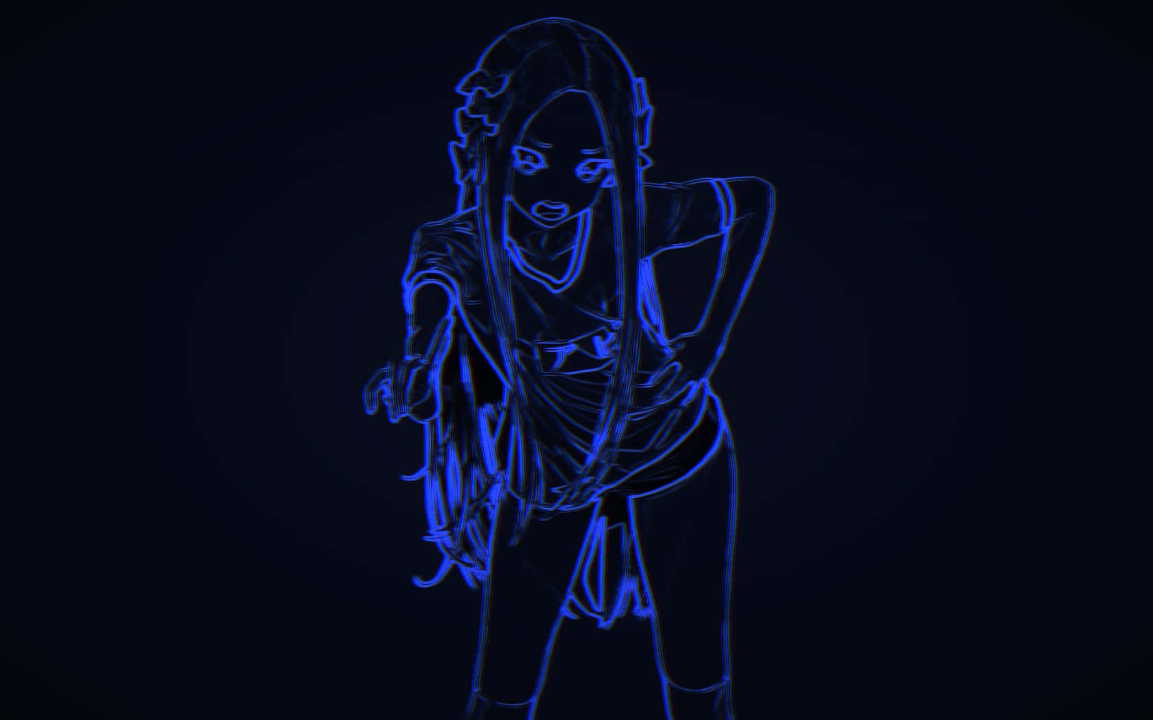 Fondode Pantalla De Anime Azul Con Una Chica De Anime Dibujada En Estilo Neon