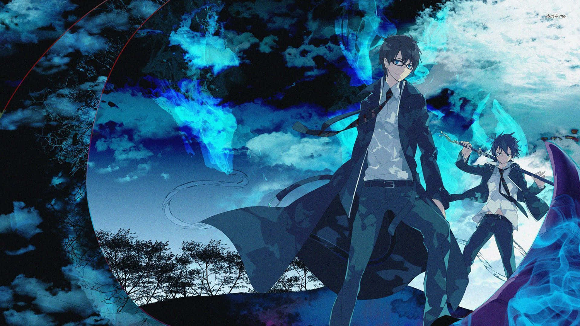 Blå Anime Bakgrund Rin Og Yukio Fra Blue Exorcist