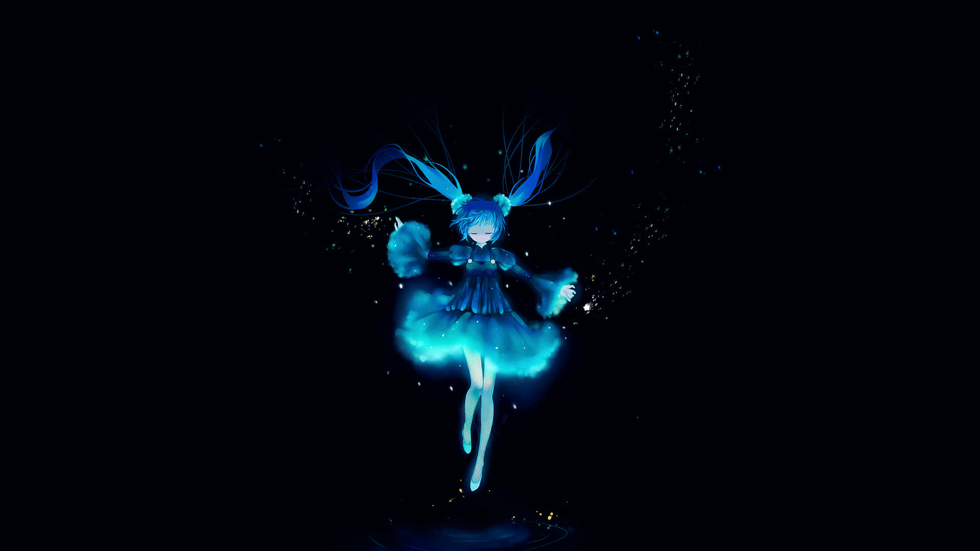 Blue Anime Background Hatsune Miku Black Backdrop