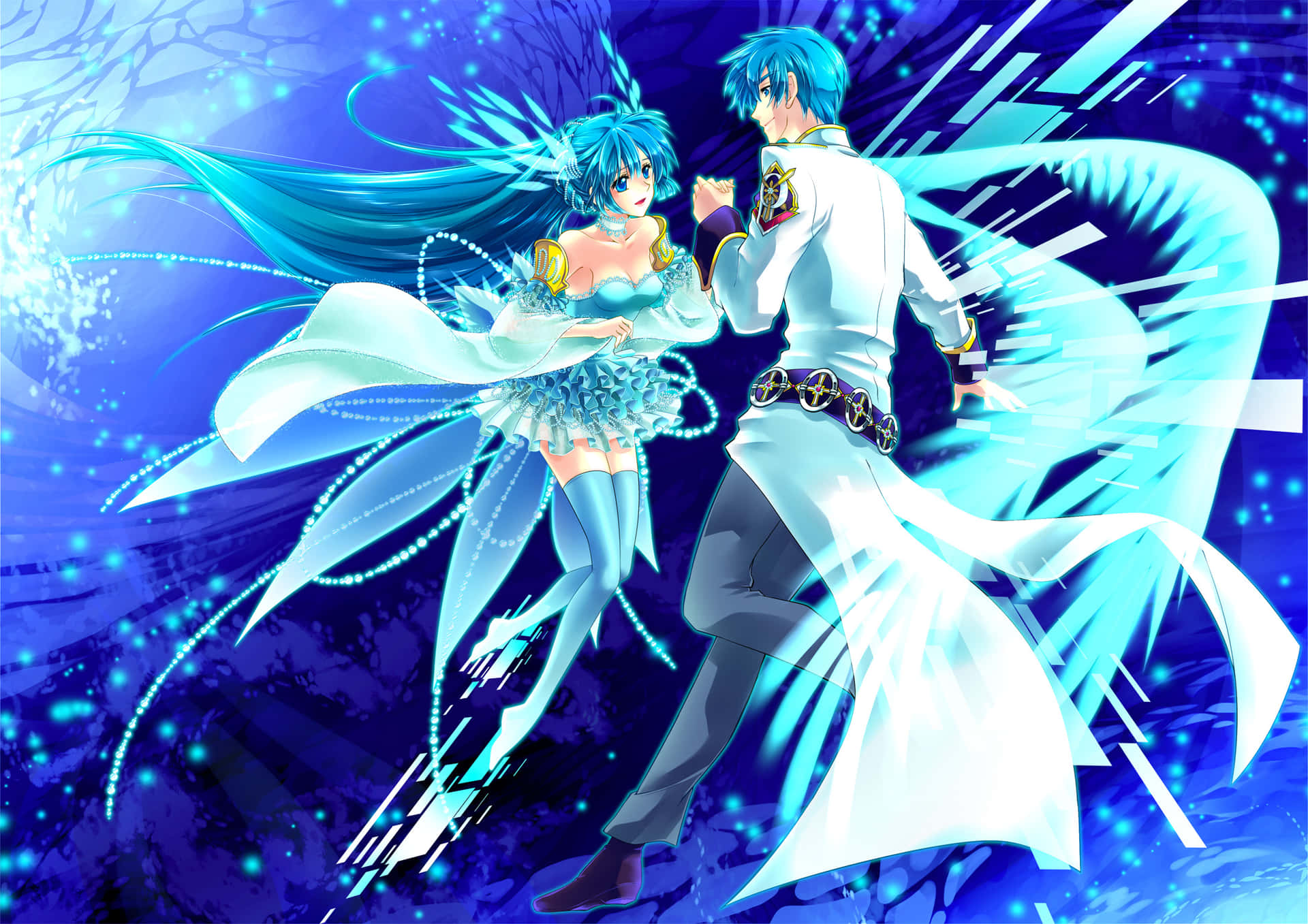 Blue Anime Background Winged Couple Dancing