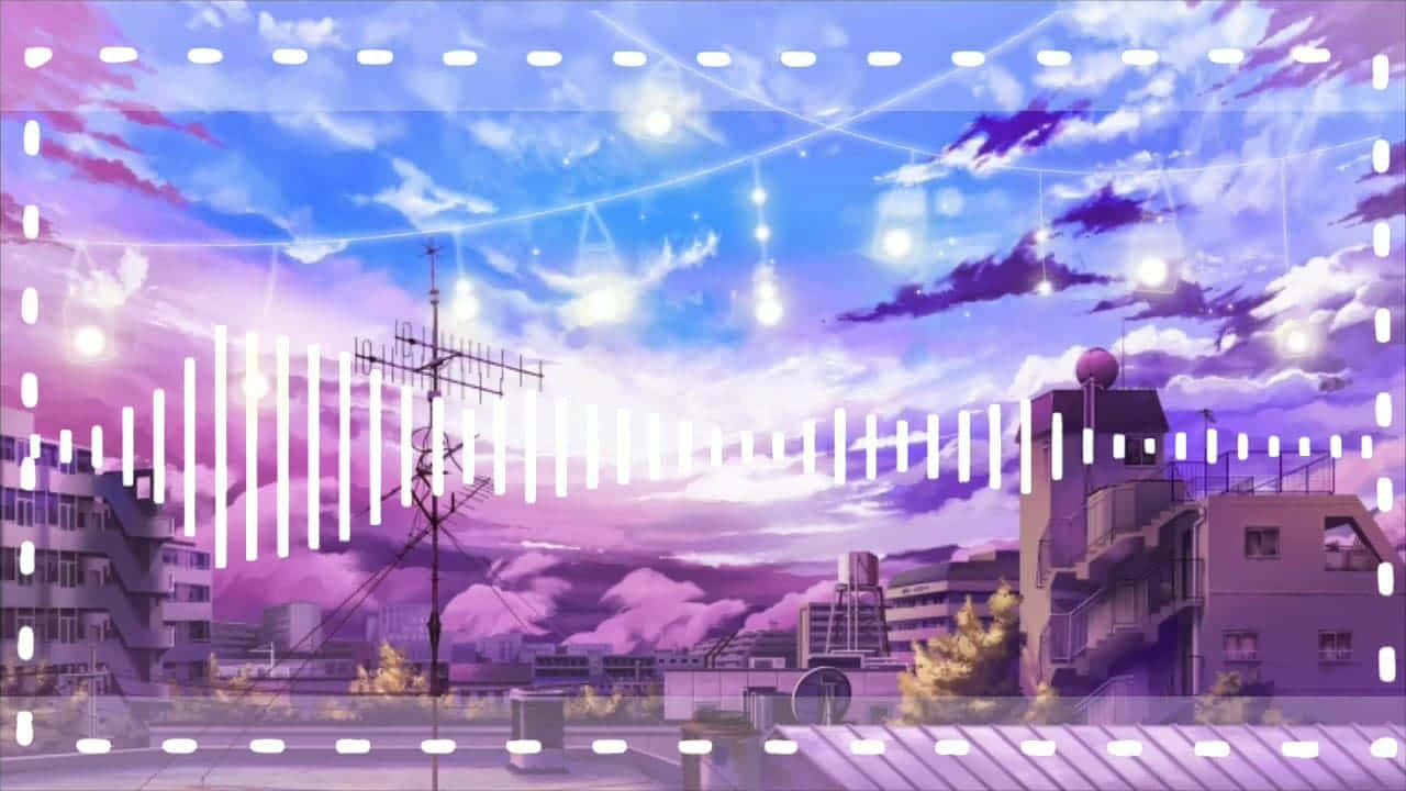 Blue Anime Background Sound Wave Over The City