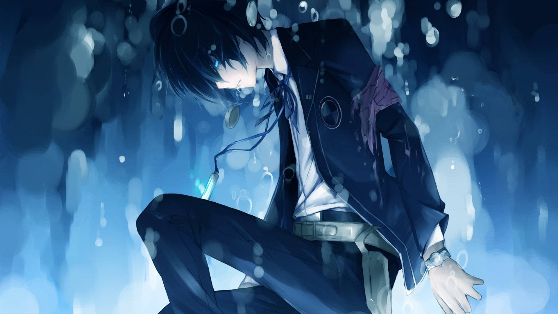Blue Anime Boy Triste Estetica Sfondo